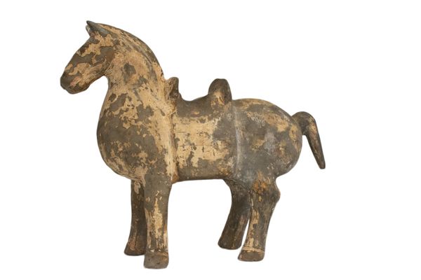 PAINTED POTTERY HORSE WITH SADDLE, PROBABLY HAN DYNASTY