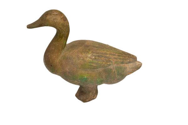 GREEN-GLAZED POTTERY MODEL OF A DUCK, POSSIBLY HAN DYNASTY