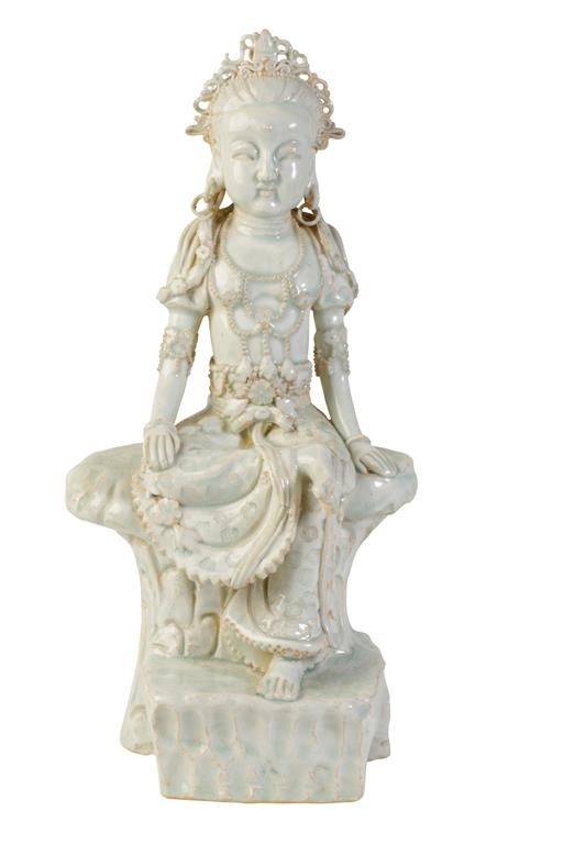 QINGBAI GLAZED POTTERY FIGURE OF GUANYIN