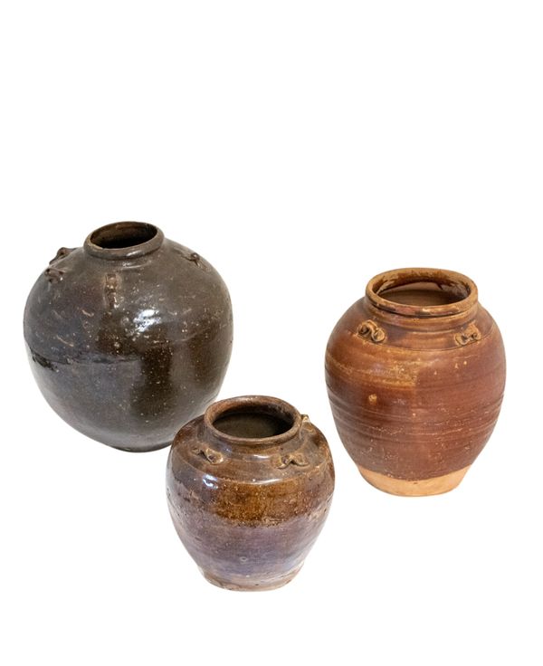 THREE BRONZE GLAZE STORAGE JARS, 18TH / 19TH CENTURY