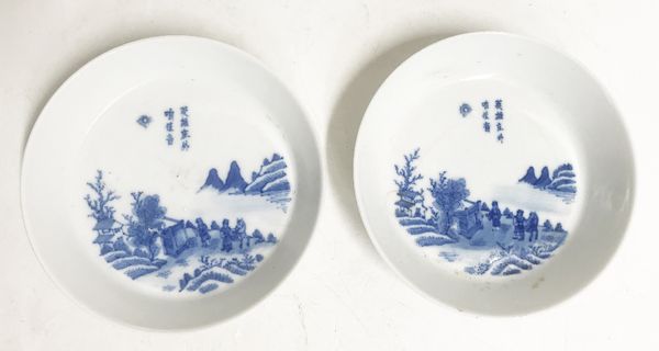 PAIR OF SMALL BLUE AND WHITE DISHES