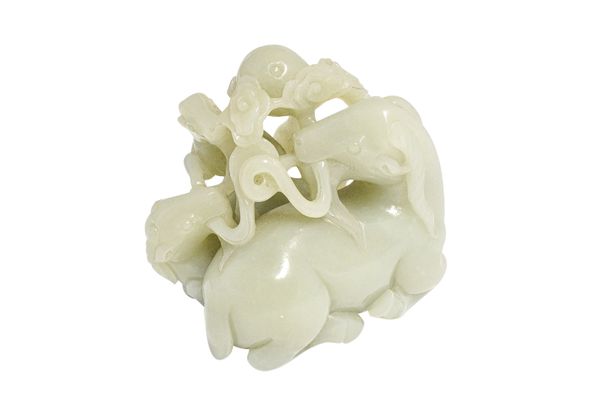 CHINESE CELADON JADE 'RAMS' GROUP