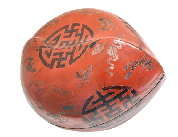 LARGE RED LACQUER PEACH FORM BOX AND COVER, QING DYNASTY, 19TH CENTURY