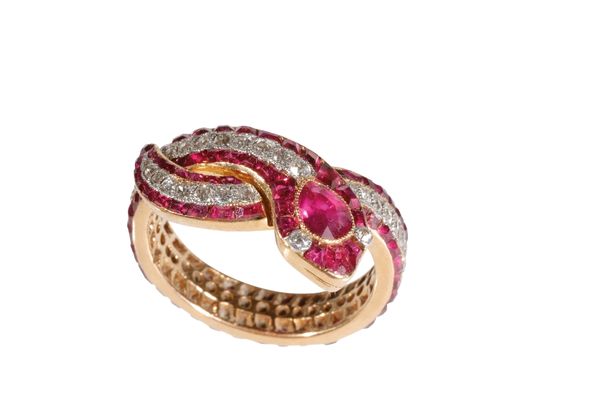 RUBY AND DIAMOND SNAKE RING
