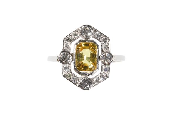 DECO STYLE YELLOW SAPPHIRE AND DIAMOND RING