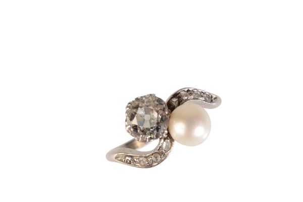 EDWARDIAN DIAMOND AND CULTURED PEARL CROSSOVER RING
