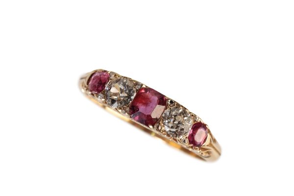 RUBY AND DIAMOND FIVE STONE RING