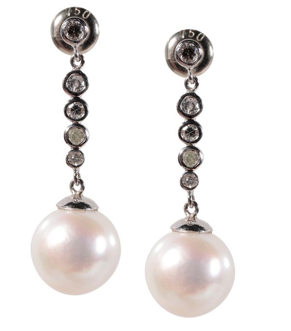 PAIR OF DIAMOND AND CULTURED PEARL EARRINGS