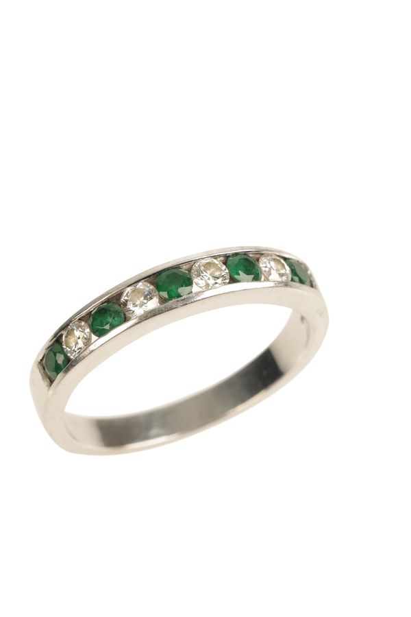 EMERALD AND DIAMOND HALF ETERNITY RING