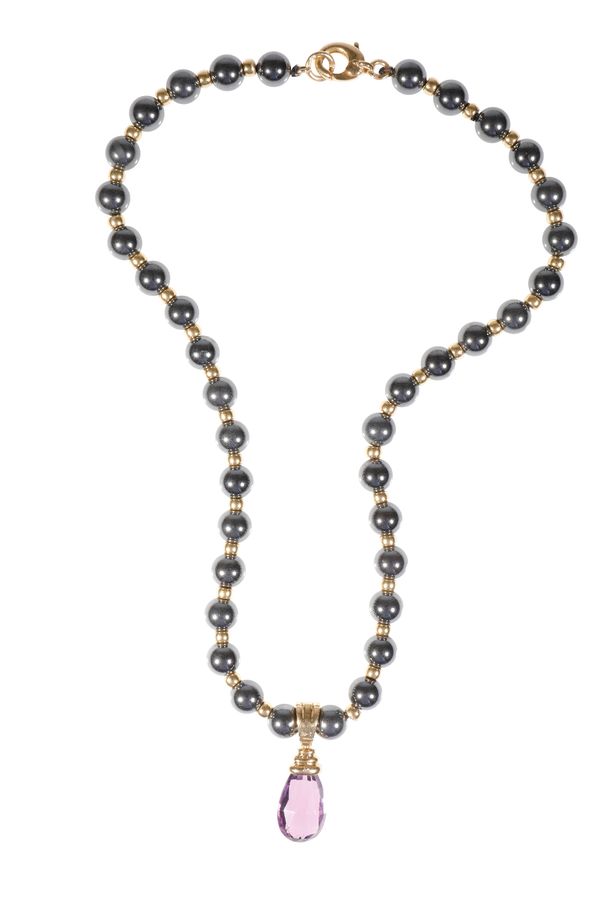 18CT YELLOW GOLD HEMATITE BEAD NECKLACE,REPUTED TO BE "DAVID MORRIS"