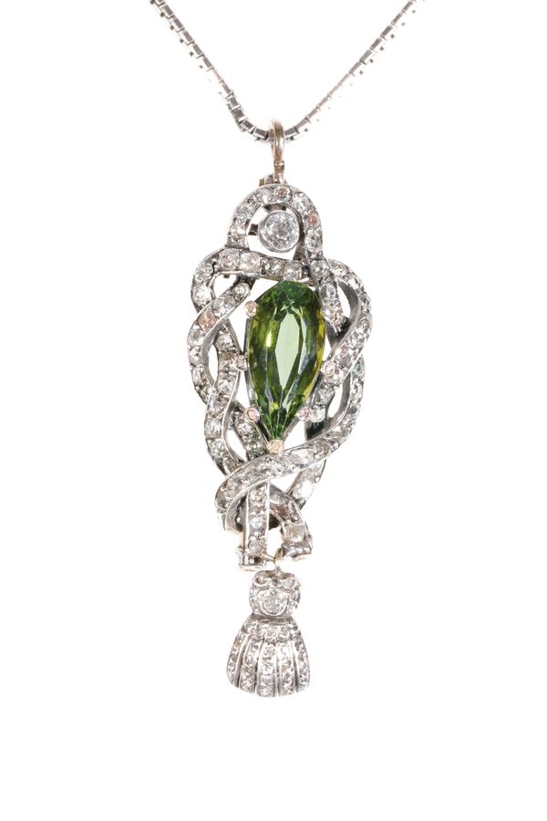 GREEN TOURMALINE AND DIAMOND PENDANT