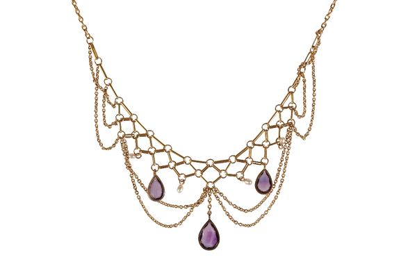 AMETHYST AND SEED PEARL NEGLIGEE NECKLACE