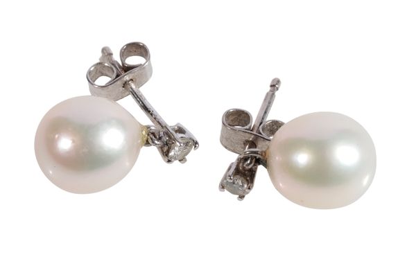 PAIR OF CULTURED PEARL AND DIAMOND EAR STUDS
