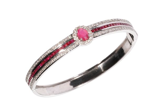 RUBY AND DIAMOND HINGED BANGLE