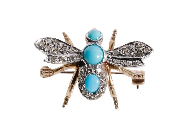 DIAMOND AND TURQUOISE BEE BROOCH