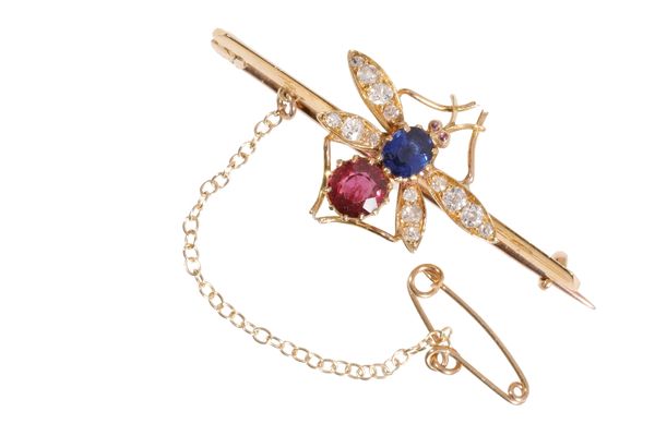 SAPPHIRE RUBY AND DIAMOND BEE BROOCH