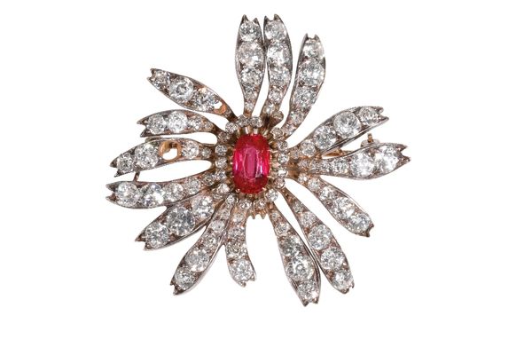 VICTORIAN RUBY AND DIAMOND SPRAY BROOCH