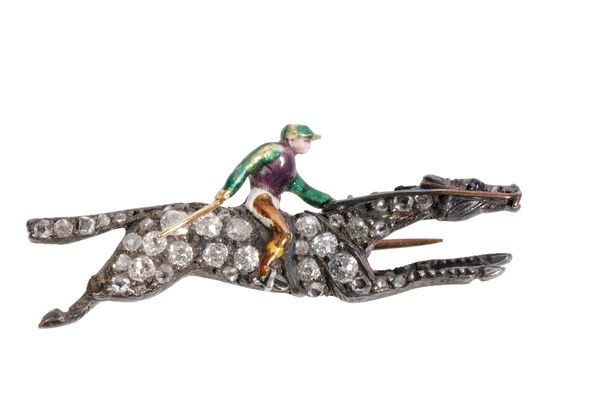 VICTORIAN DIAMOND AND ENAMEL JOCKEY BROOCH