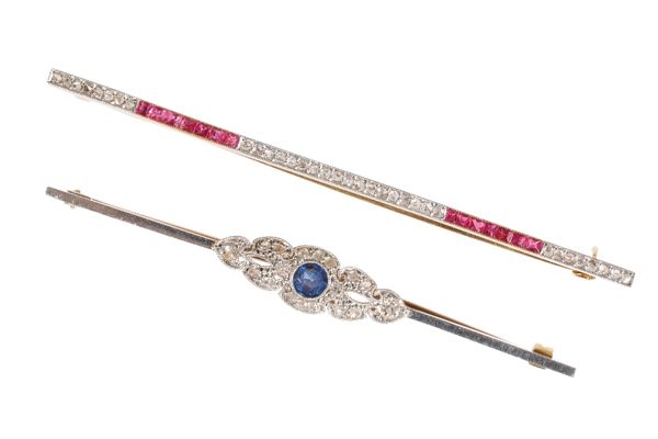 RUBY AND DIAMOND BAR BROOCH