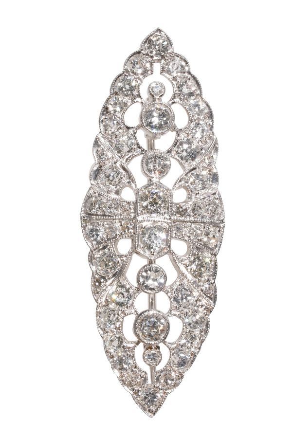 DIAMOND CLUSTER BROOCH OF NAVETTE FORM