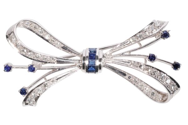 DIAMOND AND SAPPHIRE BOW BROOCH