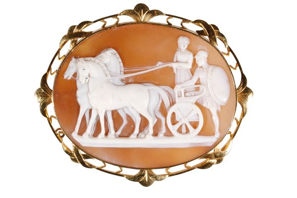 CAMEO BROOCH CHARIOT AND HORSES