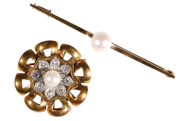 DIAMOND AND CULTURED PEARL BROOCH