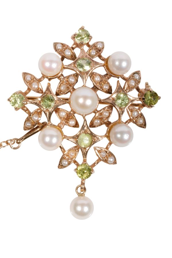 PERIDOT AND CULTURE PEARL BROOCH