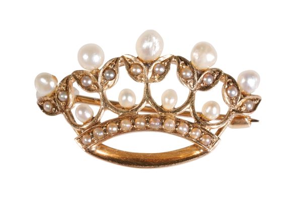 SEED PEARL CROWN BROOCH