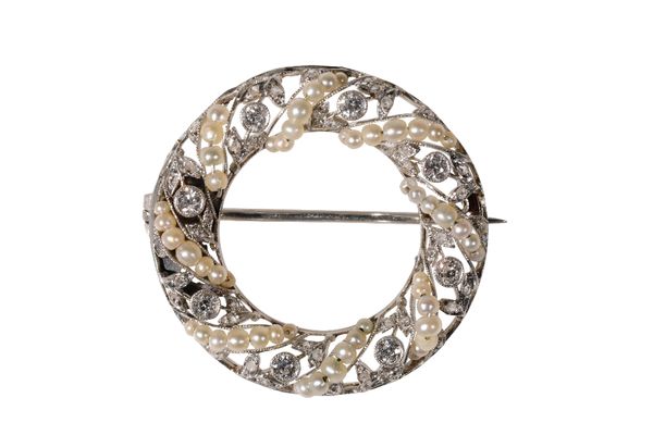 DIAMOND AND SEED PEARL CIRCULAR BROOCH