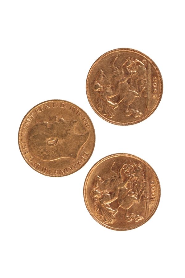 THREE EDWARD VII GOLD HALF SOVEREIGNS