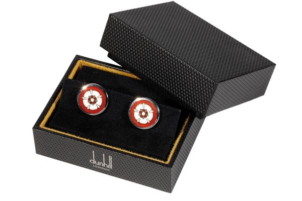 ALFRED DUNHILL: A PAIR OF SILVER AND ENAMEL CUFFLINKS