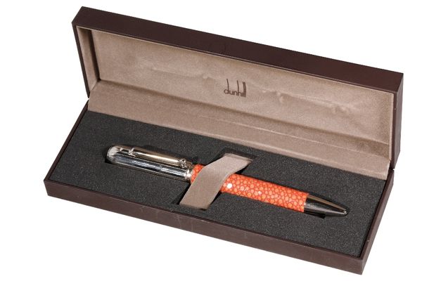 DUNHILL: A "SIDECAR" ORANGE SHAGREEN BALLPOINT PEN