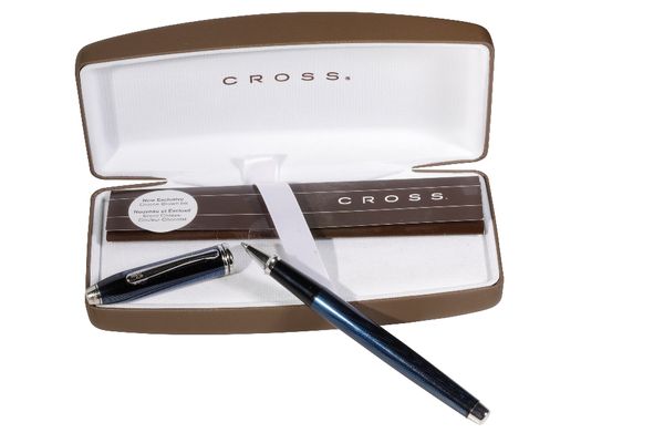 CROSS: A "TOWNSEND" QUARTZ BLUE LACQUER BALLPOINT PEN