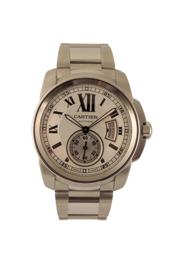 CARTIER CALIBRE DE CARTIER: GENTLEMAN'S STAINLESS STEEL BRACELET WATCH