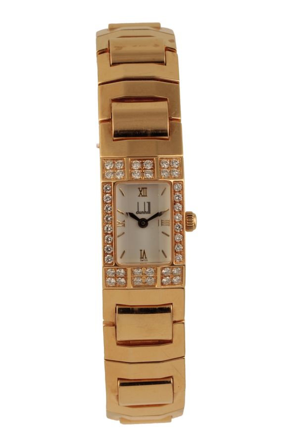 DUNHILL 18 CT GOLD AND DIAMOND LADY'S BRACELET WATCH