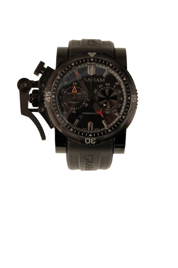 GRAHAM OF LONDON CHRONO FIGHTER OVER-SIZED DIVER-DATE STILL BLACK CASE GENTLEMAN'S WRISTWATCH