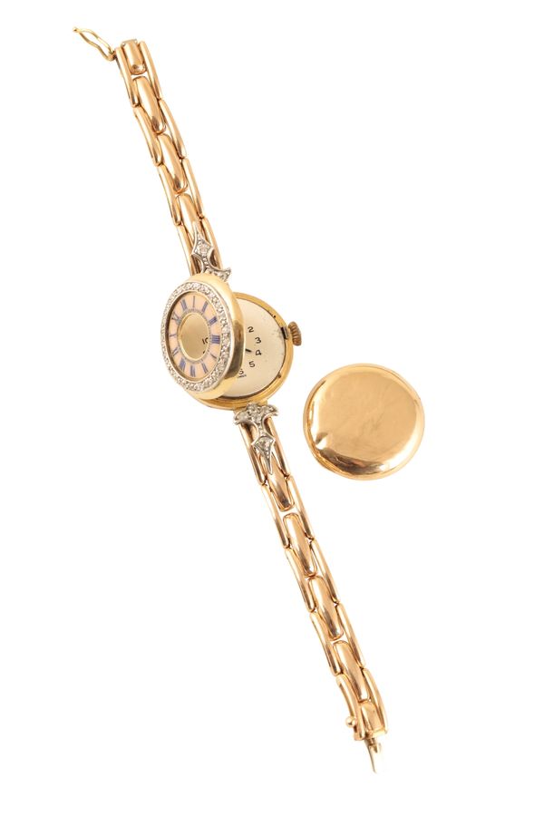 PRECISTA 18CT GOLD DIAMOND AND ENAMEL LADY'S COCKTAIL WATCH