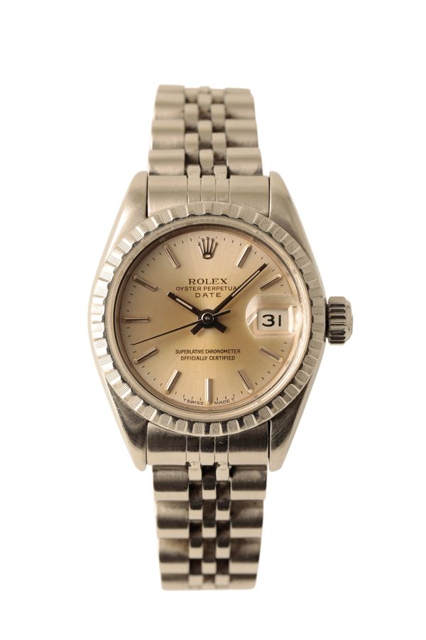 ROLEX OYSTER PERPETUAL DATE LADY'S STAINLESS STEEL BRACELET WATCH