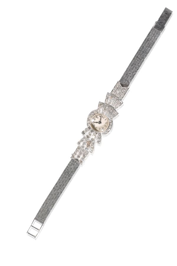 LADY'S 9CT WHITE GOLD AND DIAMOND COCKTAIL WATCH