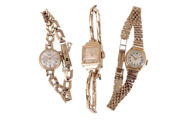 THREE 9 CT GOLD LADY'S BRACELET WATCHES