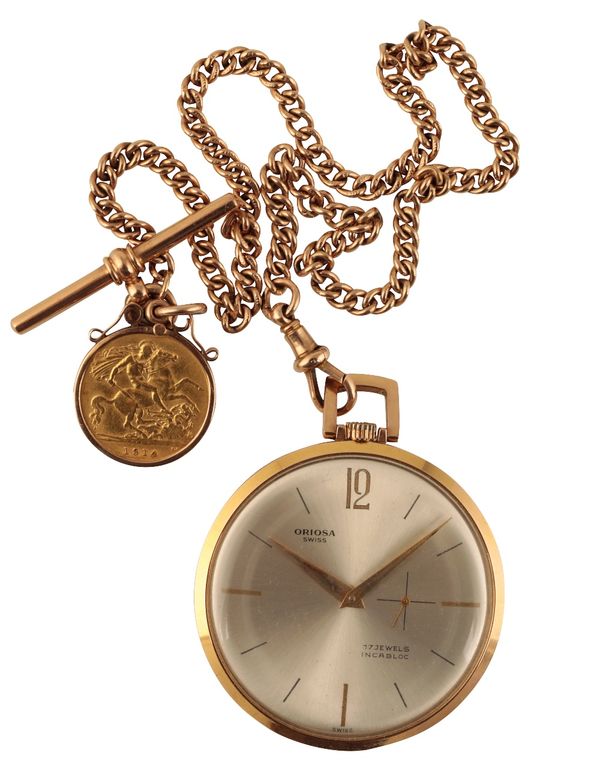 ORIOSA GOLD PLATED OPEN FACED POCKET WATCH