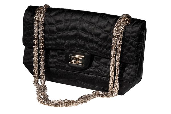 CHANEL BLACK SATIN QUILTED EVENING PURSE