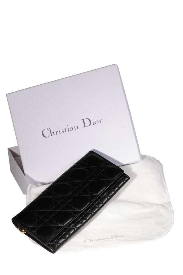 CHRISTIAN DIOR BLACK LEATHER PADDED COIN AND CARD WALLET