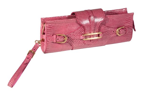 JIMMY CHOO SMALL PINK LEATHER EMBOSSED CLUTCH BAG