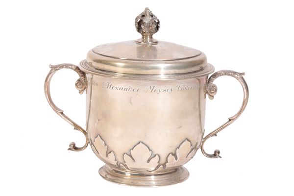 SILVER TWO-HANDLED PORRINGER AND COVER