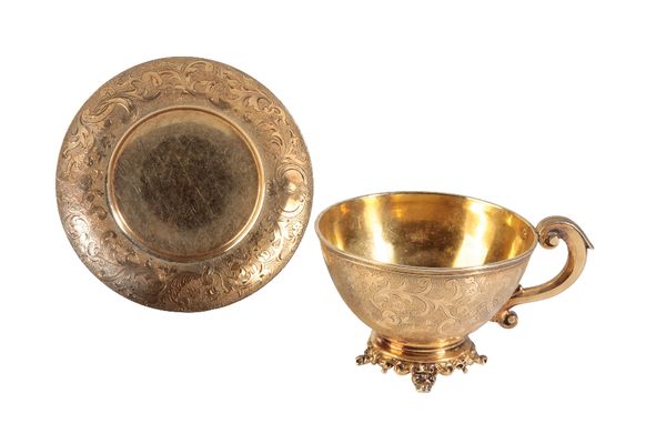 19TH CENTURY FRENCH SILVER-GILT CUP AND SAUCER