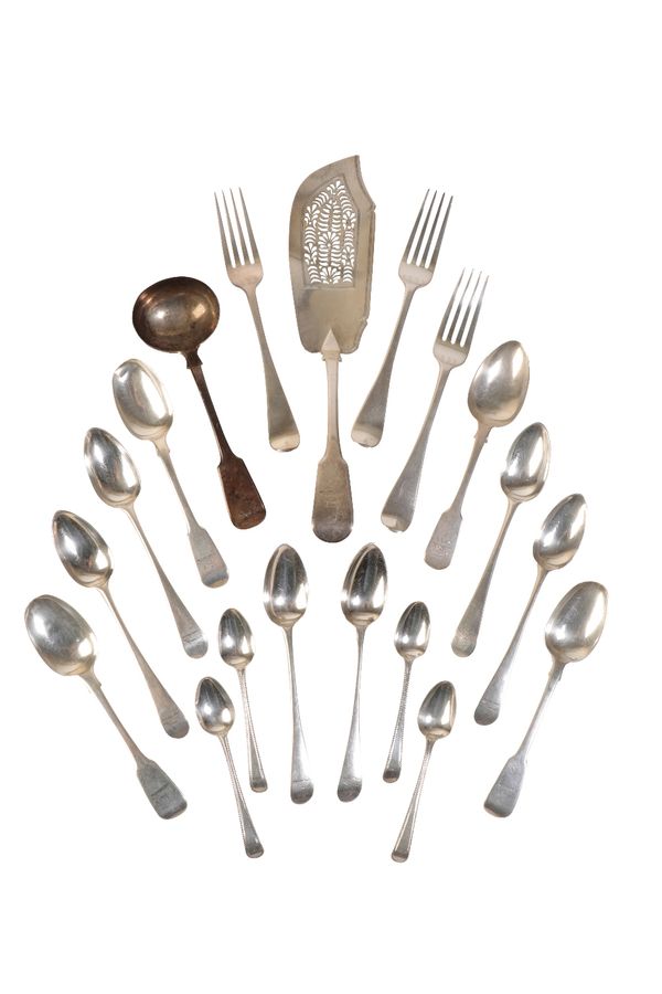 COLLECTION OF GEORGE III AND LATER SILVER FLATWARE