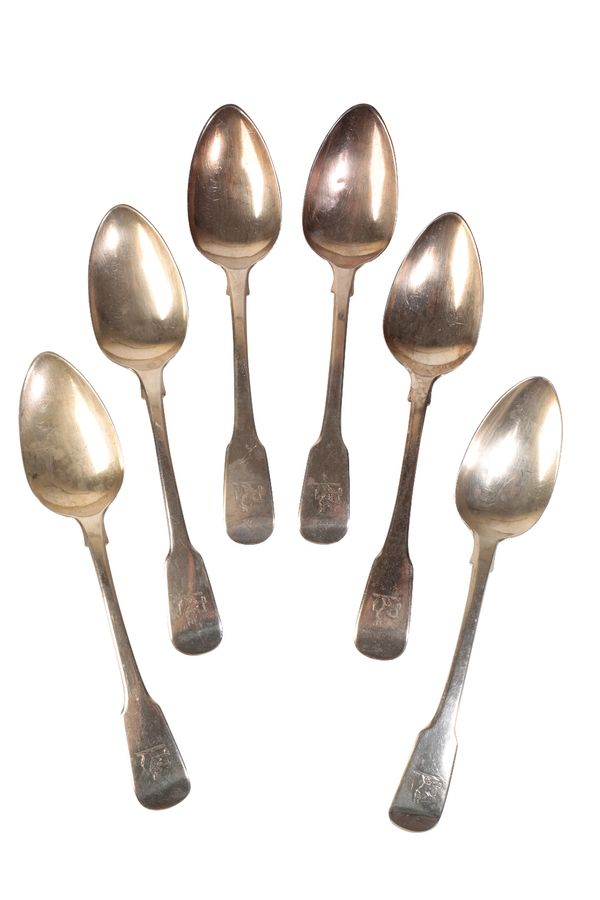 SET OF SIX GEORGE IV SILVER FIDDLE PATTERN TABLE SPOONS