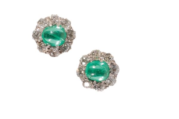 "EMERALD" AND DIAMOND CLUSTER EARRINGS